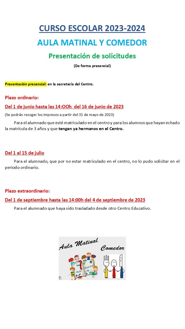 CARTEL AULA MATINAL Y COMEDOR