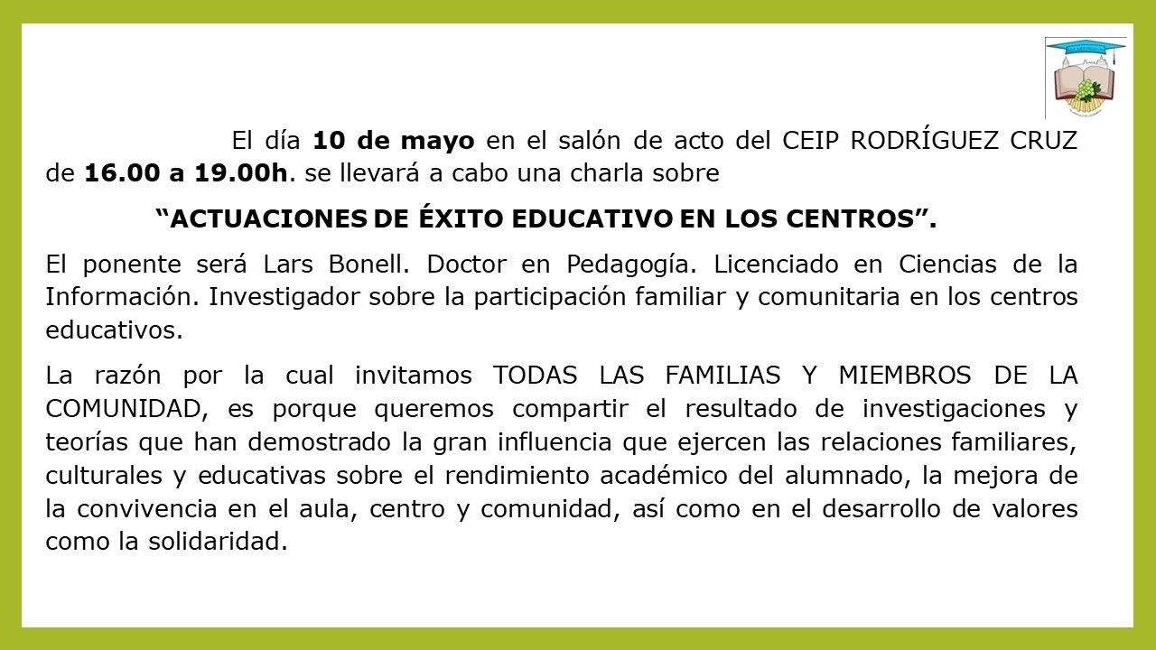 charla actuaciones de éxito educativo