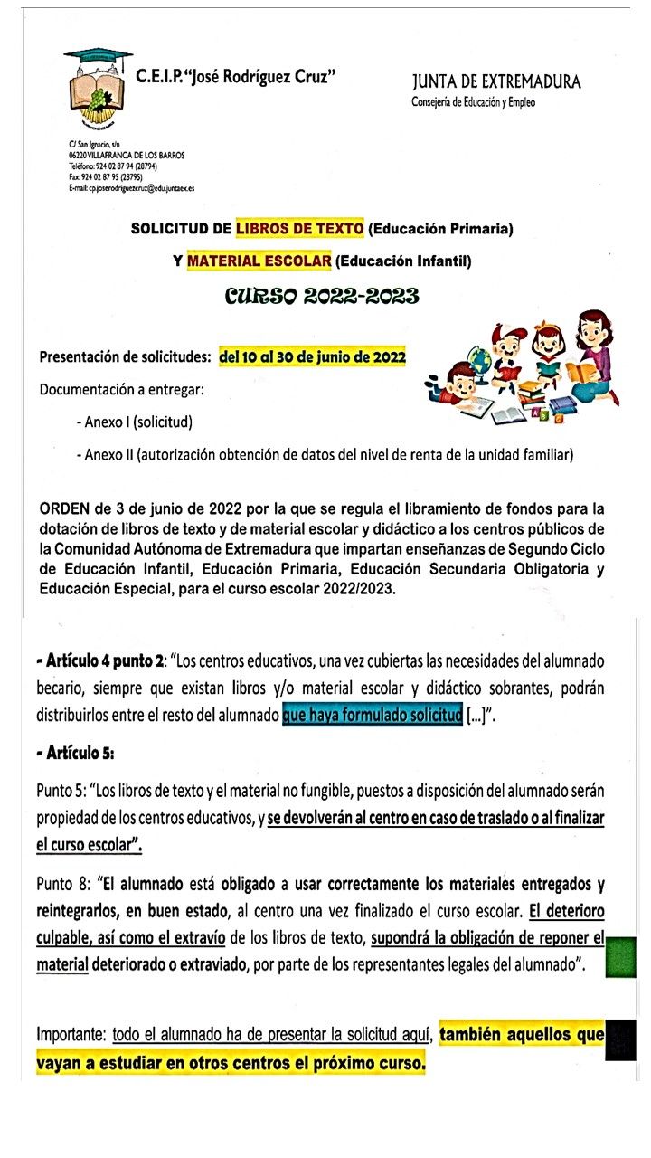 Ayuda libros material escolar 2022 23