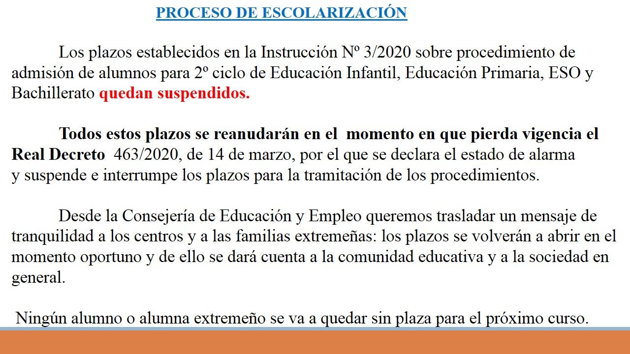 Suspension proceso de escolarización